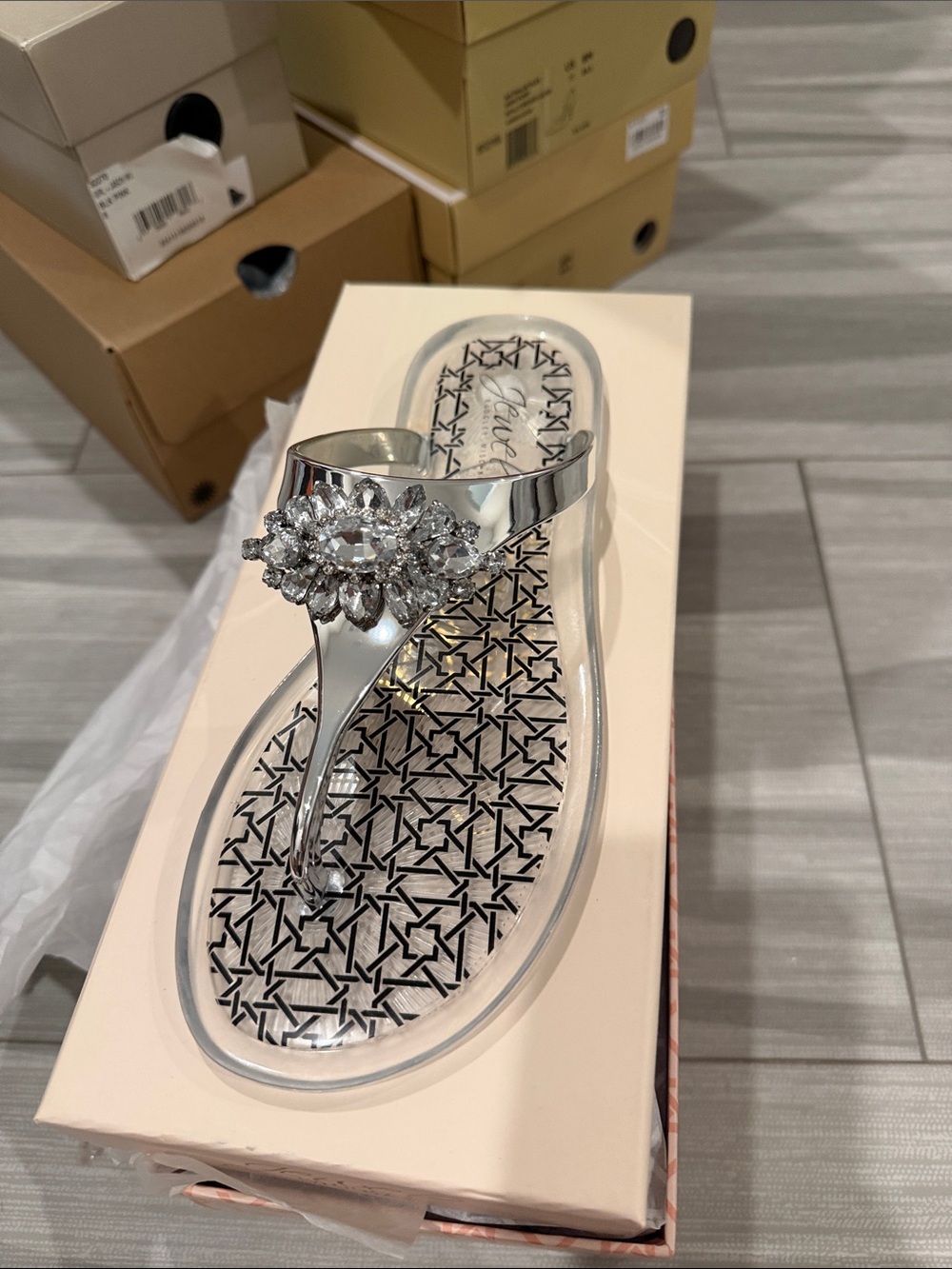 Badgley Mischka Silver Jeweled Thong Sandal - Women